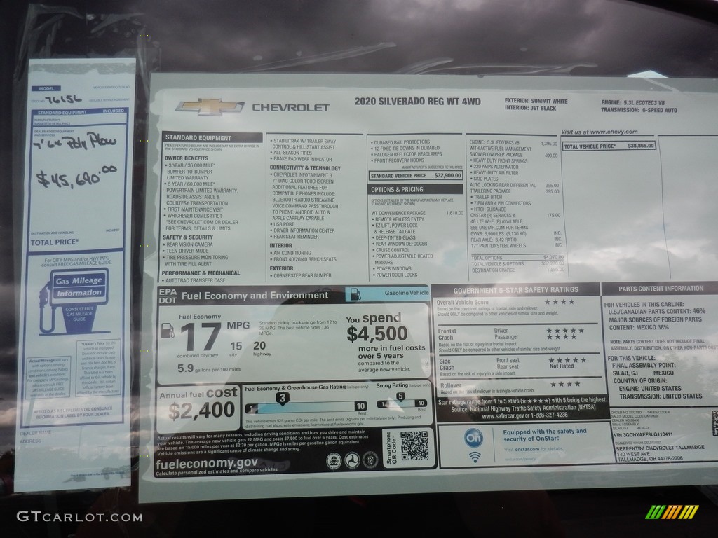 2020 Chevrolet Silverado 1500 WT Regular Cab 4x4 Window Sticker Photo #136528981