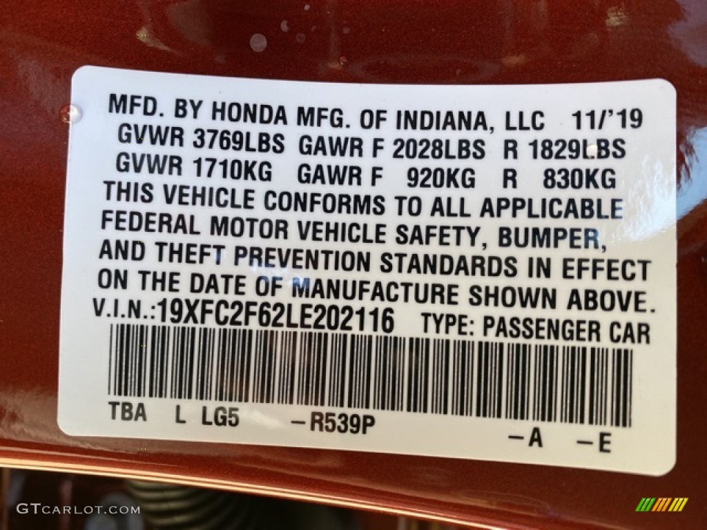 2020 Civic Color Code R539P for Molten Lava Pearl Photo #136537050