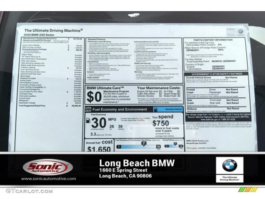 2020 3 Series 330i Sedan - Glacier Silver Metallic / Black photo #10
