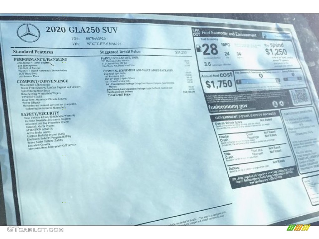 2020 Mercedes-Benz GLA 250 Window Sticker Photo #136553123