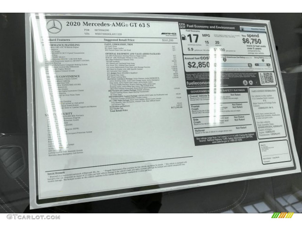 2020 Mercedes-Benz AMG GT 63 S Window Sticker Photo #136553792