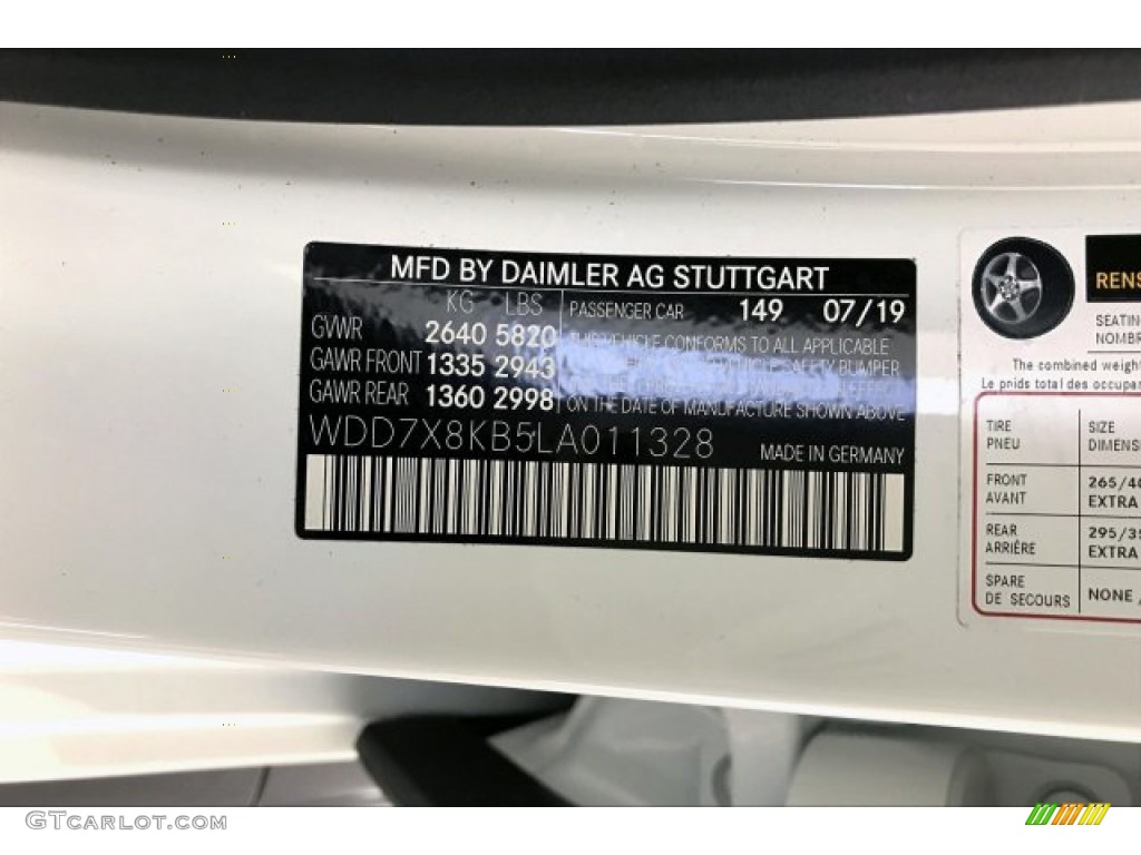 2020 AMG GT Color Code 149 for Polar White Photo #136554044