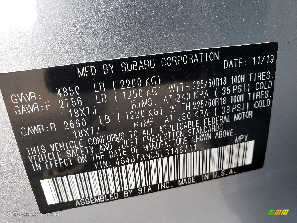 2020 Outback 2.5i Limited - Ice Silver Metallic / Titanium Gray photo #9