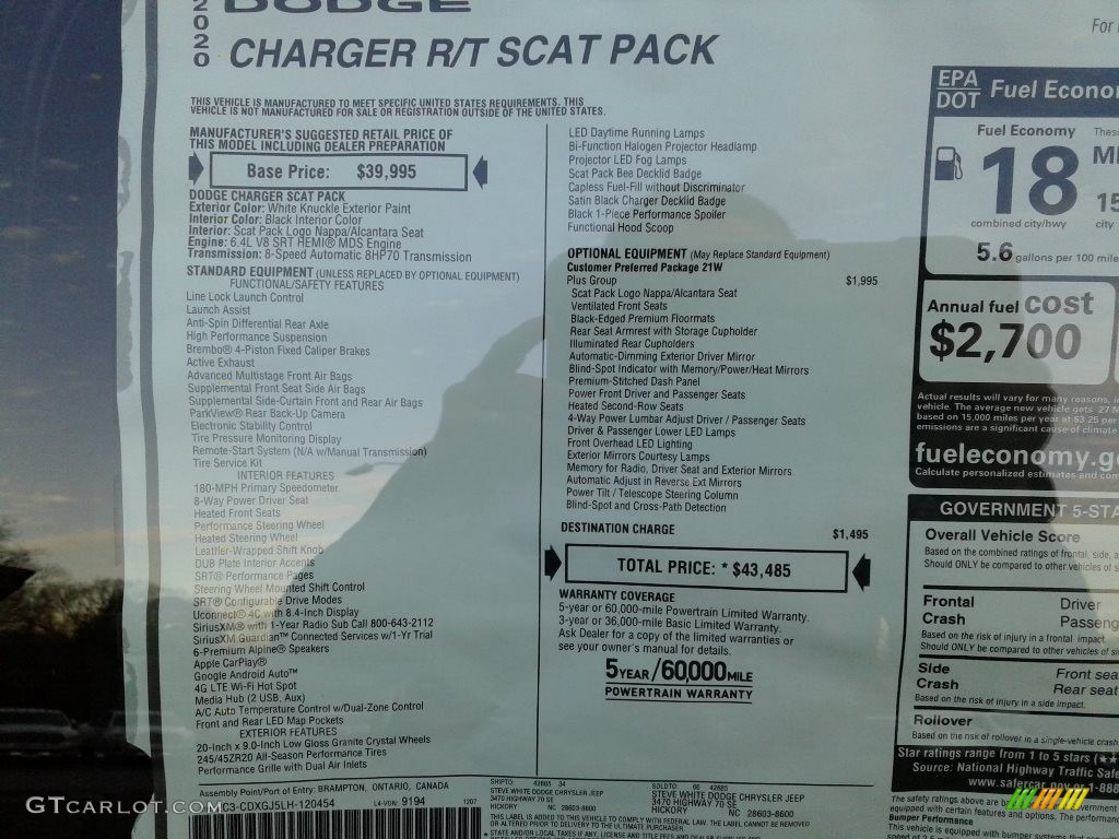 2020 Charger Scat Pack - White Knuckle / Black photo #28