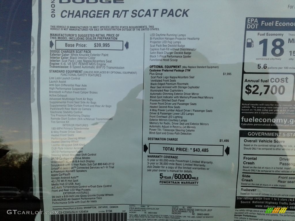 2020 Dodge Charger Scat Pack Window Sticker Photo #136596838