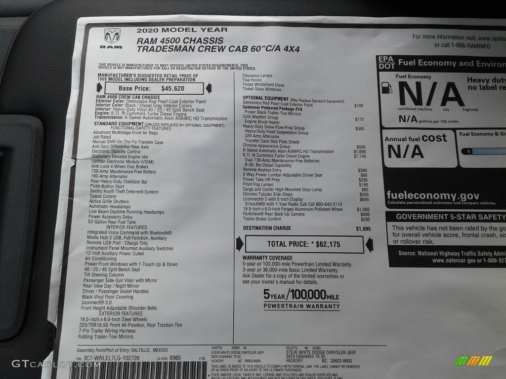 2020 Ram 4500 Tradesman Crew Cab 4x4 Chassis Window Sticker Photo #136604430