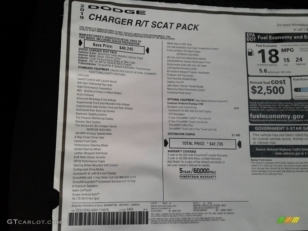2019 Charger R/T Scat Pack - Maximum Steel Metallic / Black photo #30