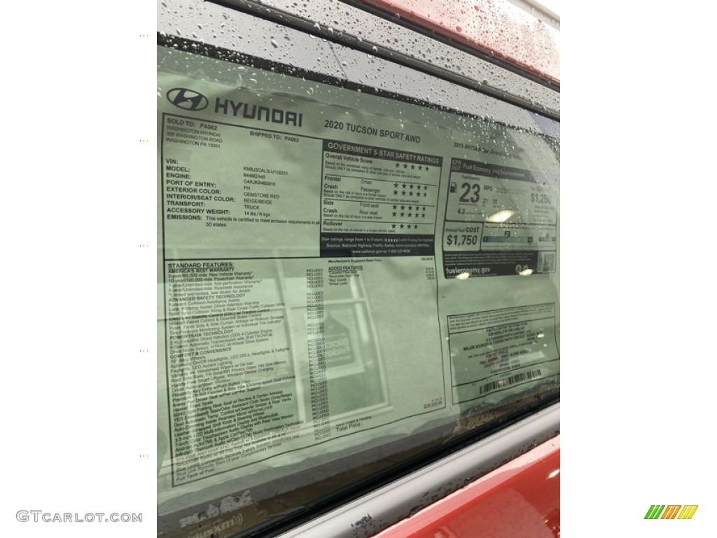 2020 Hyundai Tucson Sport AWD Window Sticker Photo #136610364