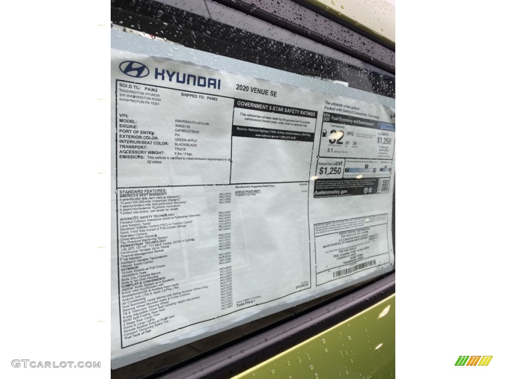 2020 Hyundai Venue SE Window Sticker Photo #136612557