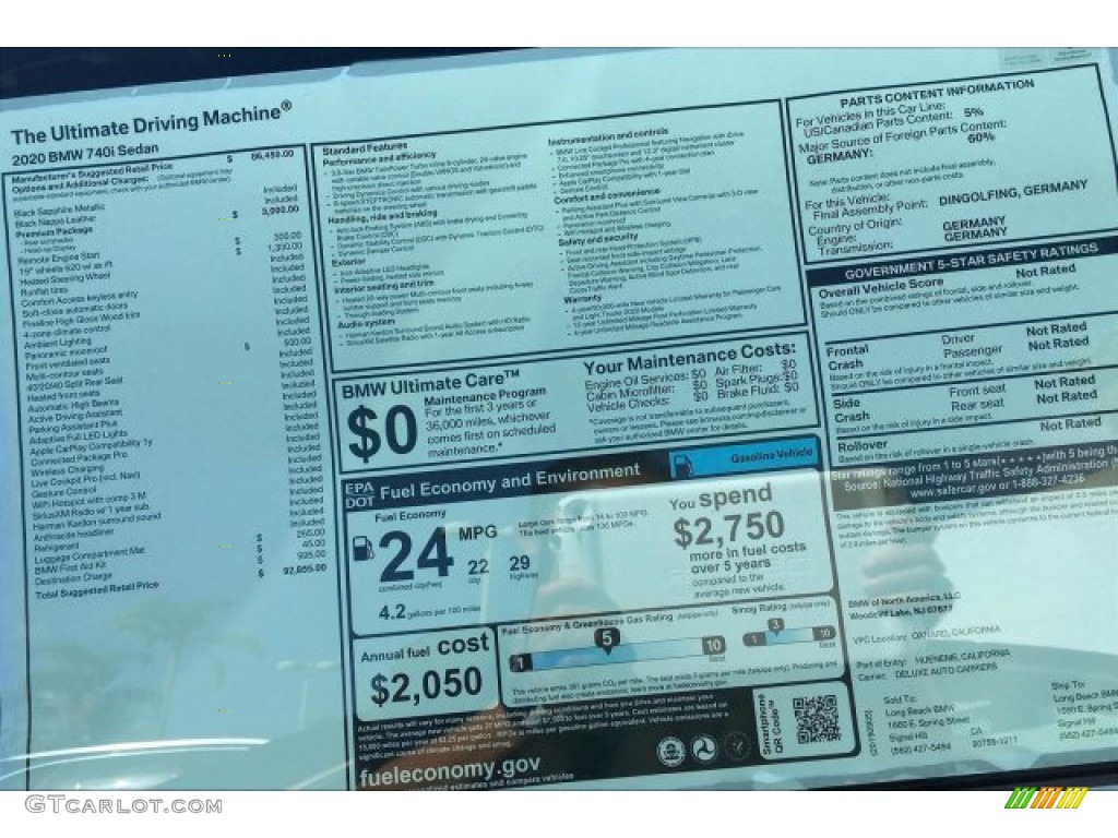 2020 BMW 7 Series 740i Sedan Window Sticker Photos