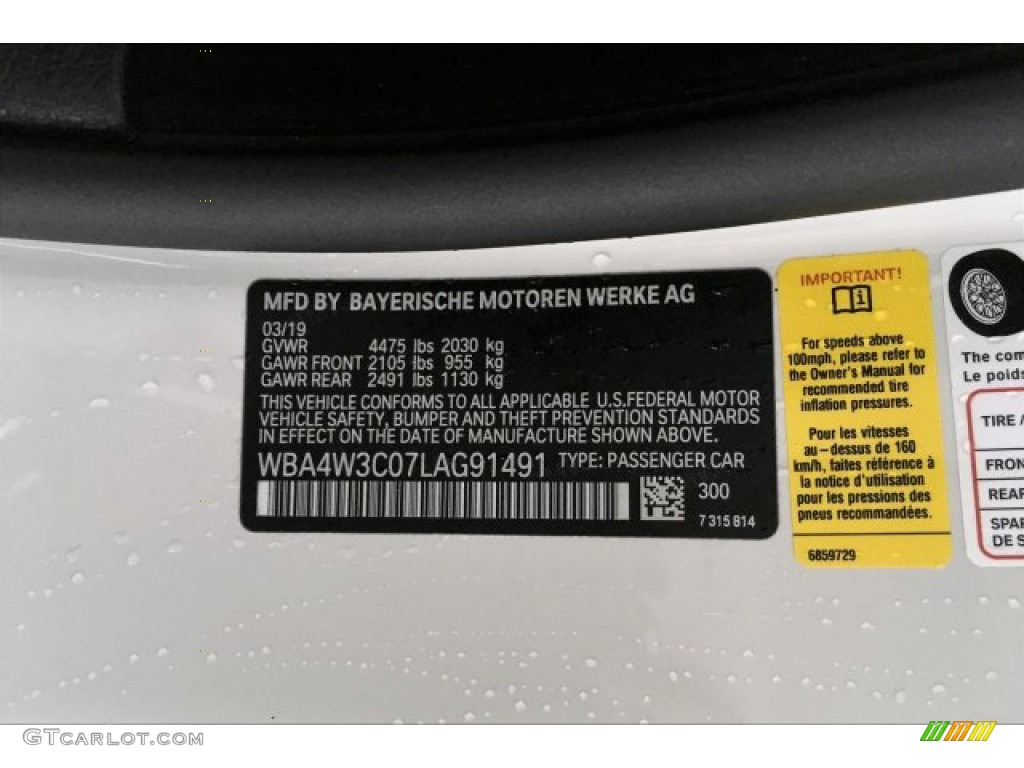 2020 4 Series Color Code 300 for Alpine White Photo #136616666