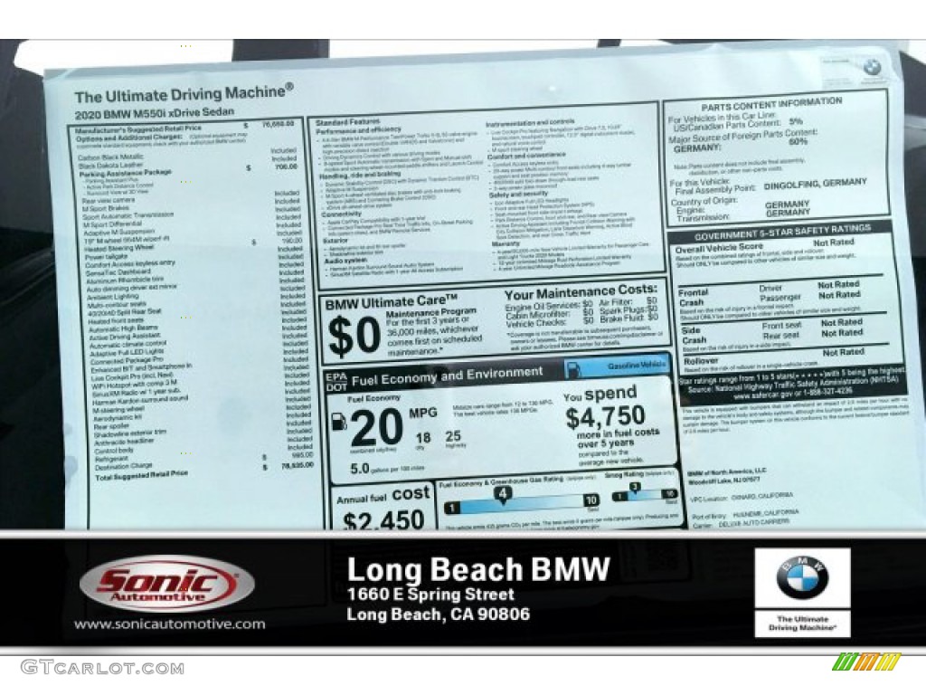 2020 5 Series M550i xDrive Sedan - Carbon Black Metallic / Black photo #10