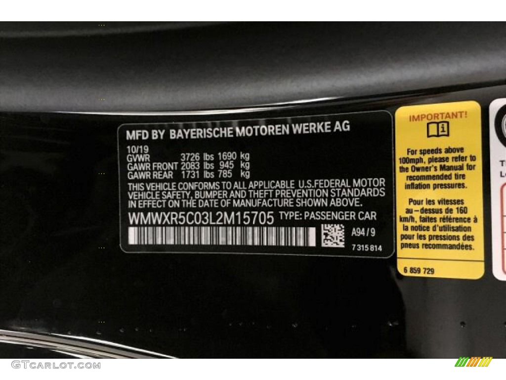 2020 Hardtop Color Code A94 for Midnight Black Metallic Photo #136621668