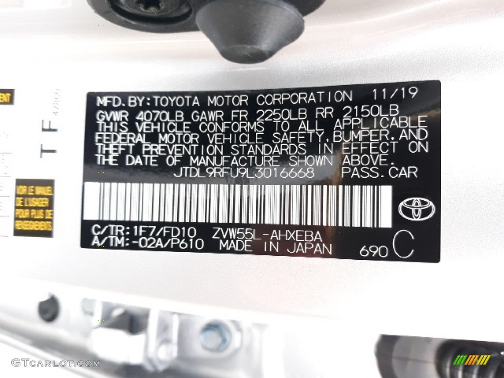 2020 Prius Color Code 1F7 for Classic Silver Metallic Photo #136629552