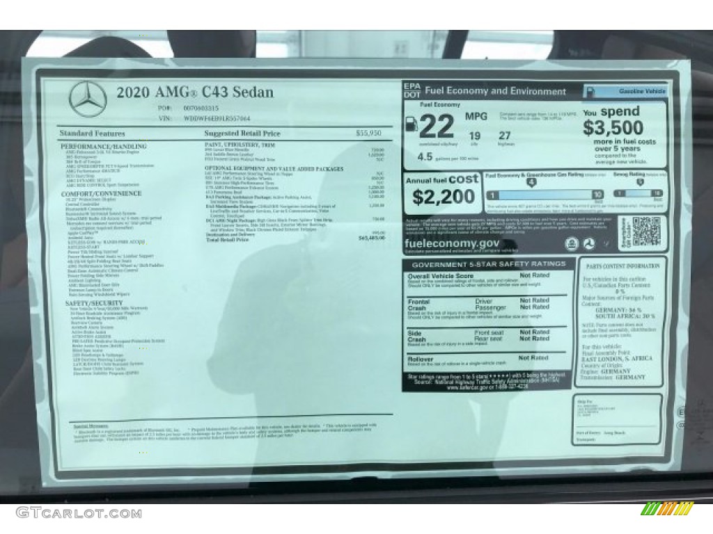 2020 Mercedes-Benz C AMG 43 4Matic Sedan Window Sticker Photo #136644124