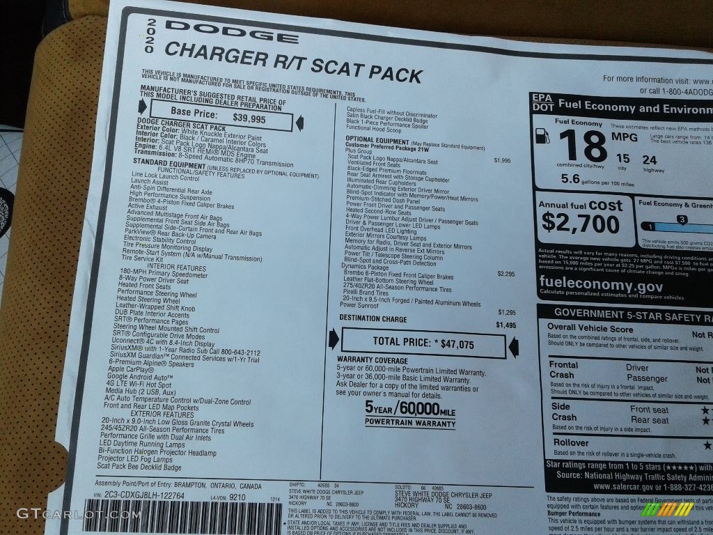 2020 Dodge Charger Scat Pack Window Sticker Photo #136647247