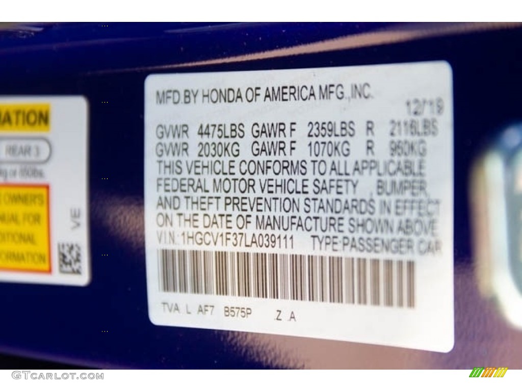 2020 Accord Color Code B575P for Still Night Pearl Photo #136651600