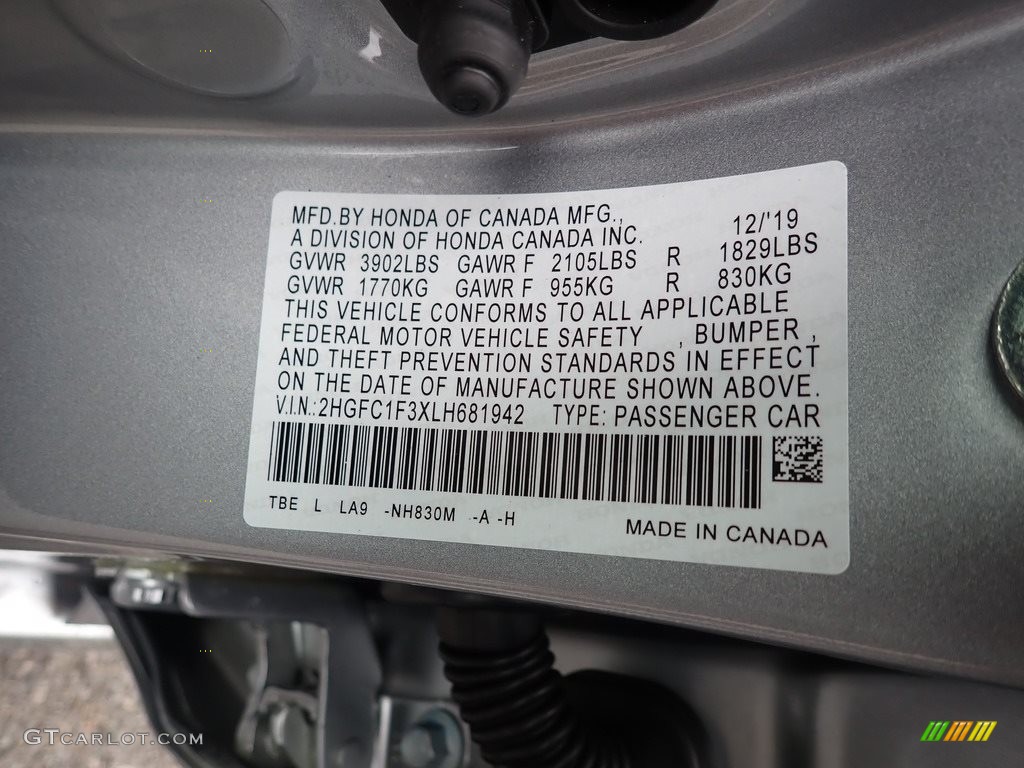 2020 Civic Color Code NH830M for Lunar Silver Metallic Photo #136658705