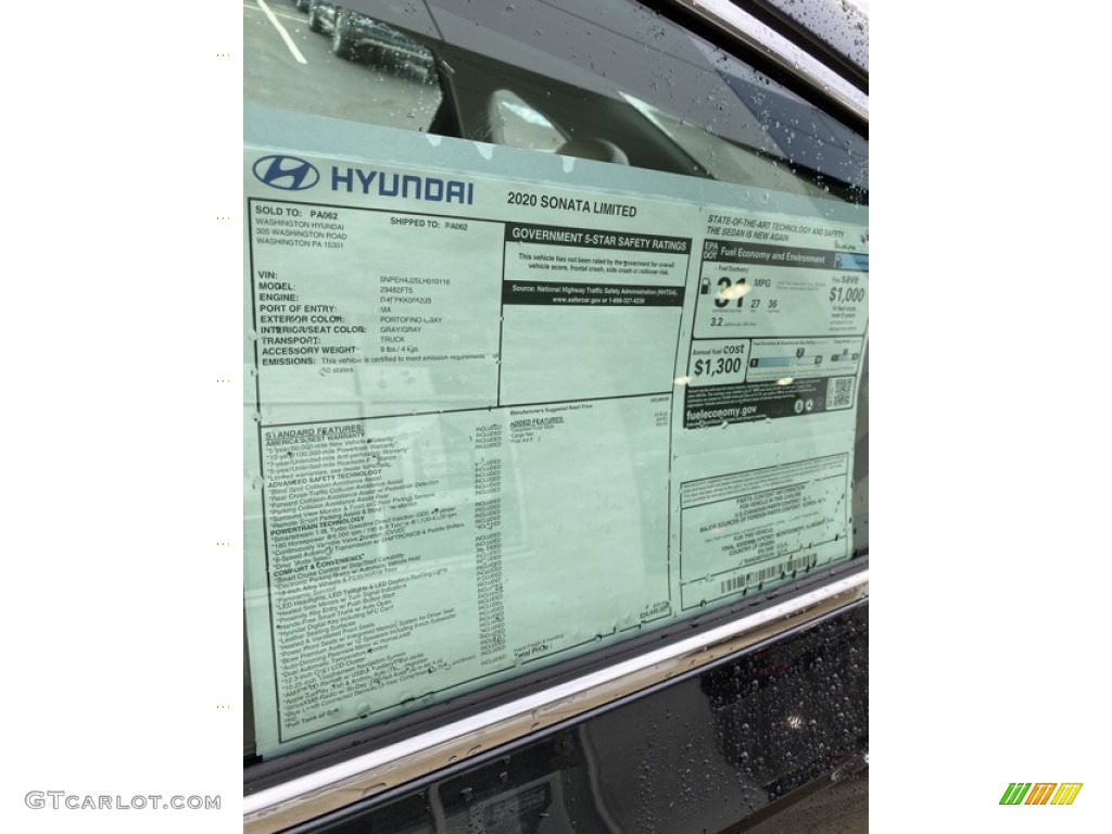 2020 Sonata Limited - Portofino Gray / Dark Gray photo #16