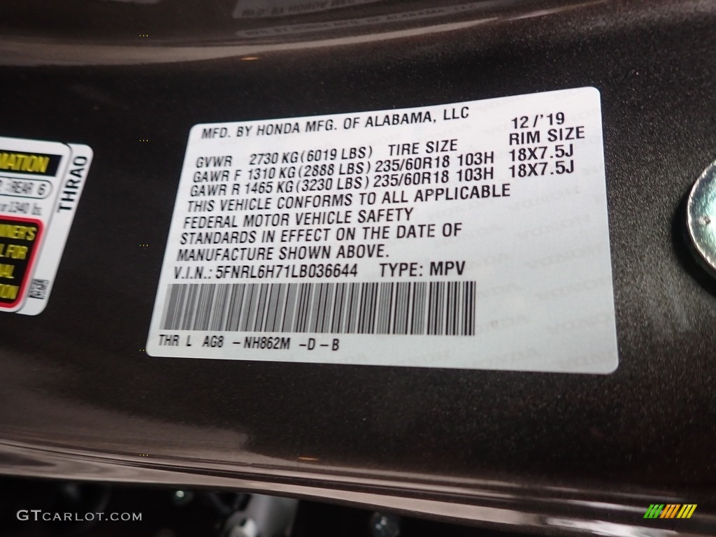 2020 Odyssey Color Code NH862M for Pacific Pewter Metallic Photo #136661060