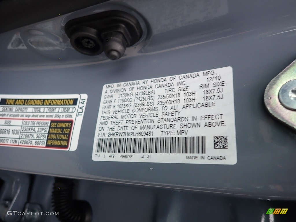 2020 CR-V EX-L AWD - Sonic Gray Pearl / Black photo #12