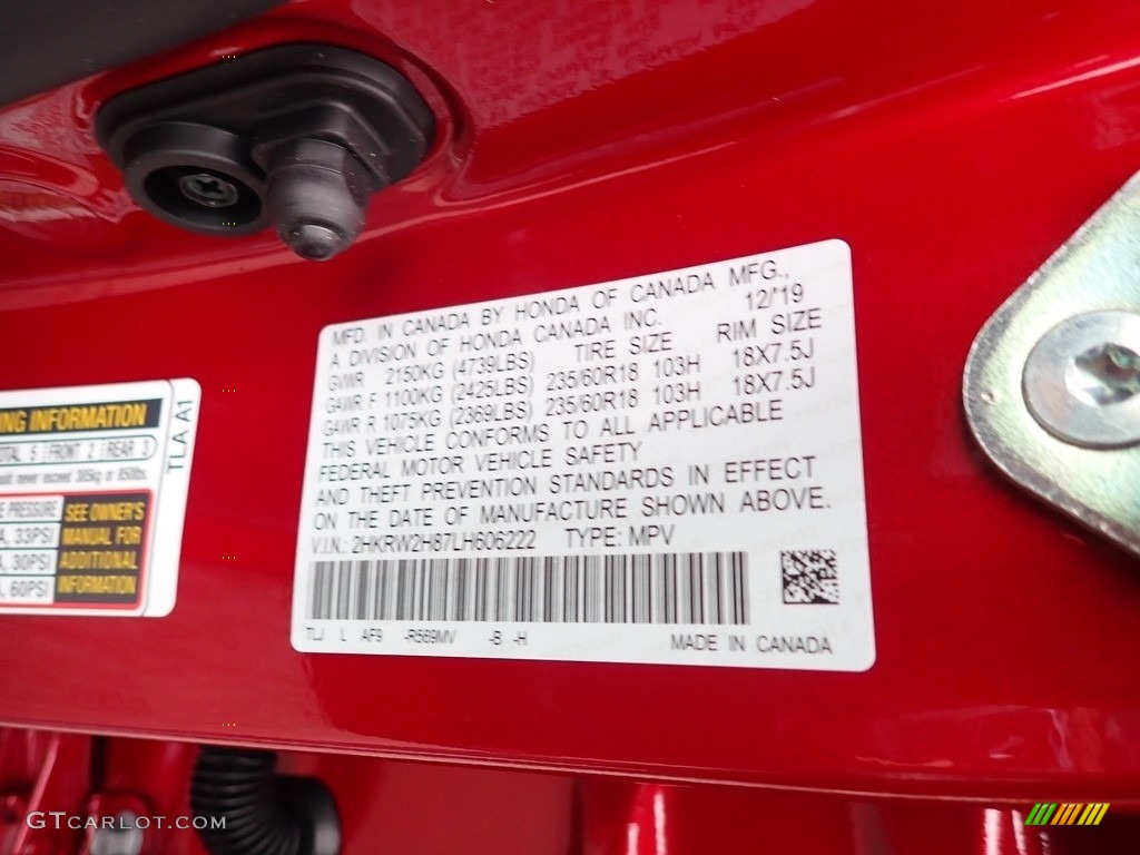 2020 CR-V EX-L AWD - Radiant Red Metallic / Gray photo #12