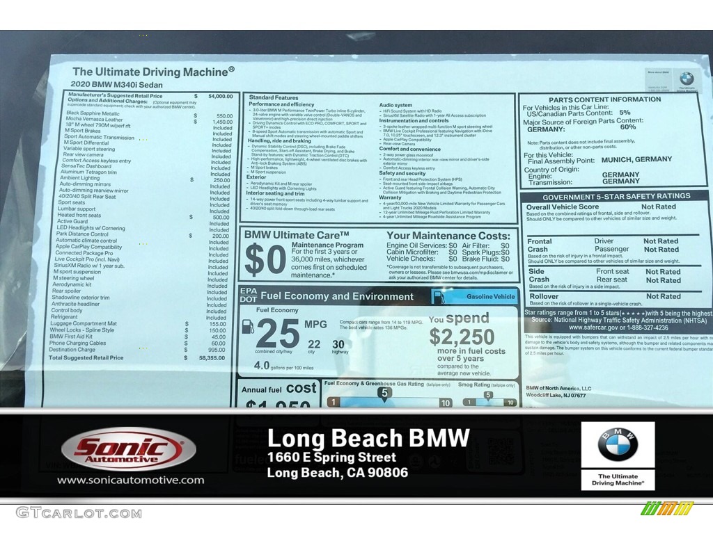 2020 3 Series M340i Sedan - Black Sapphire Metallic / Mocha photo #10