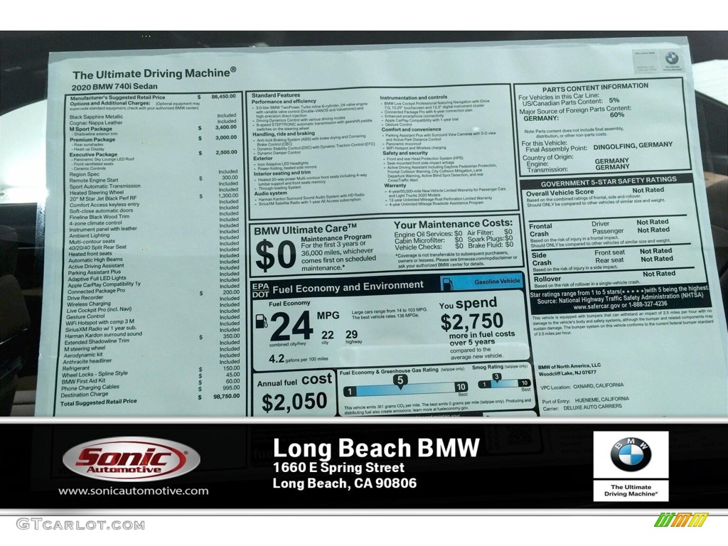 2020 7 Series 740i Sedan - Black Sapphire Metallic / Cognac photo #10