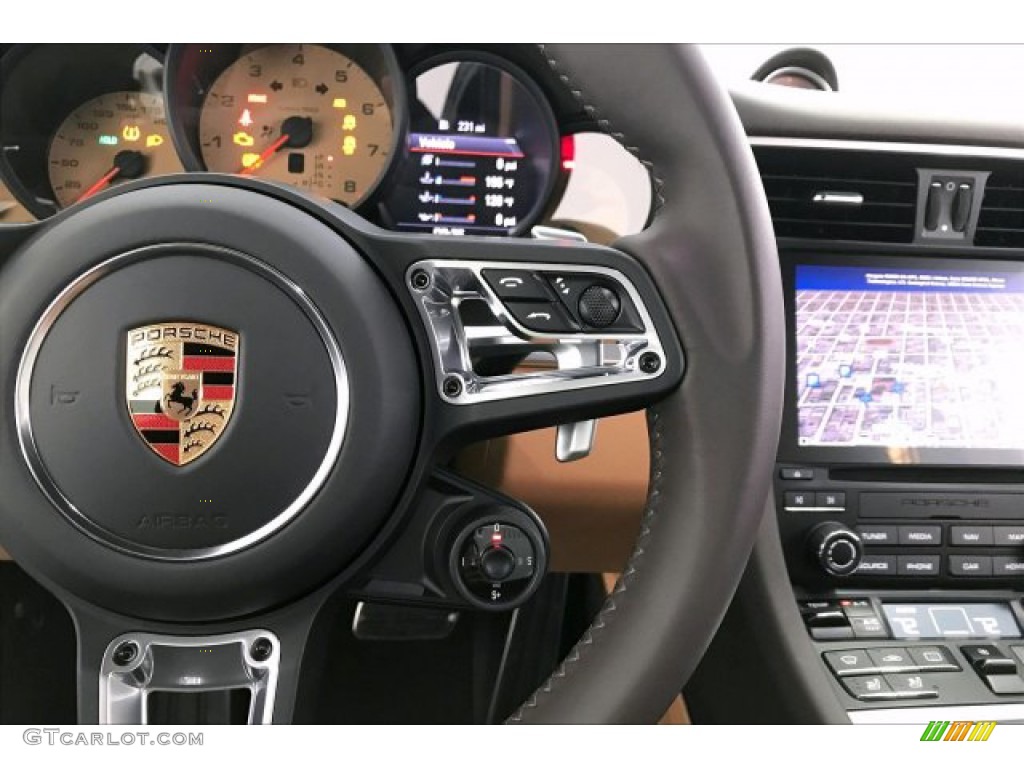 2019 Porsche 911 Carrera Cabriolet Black/Luxor Beige Steering Wheel Photo #136687321