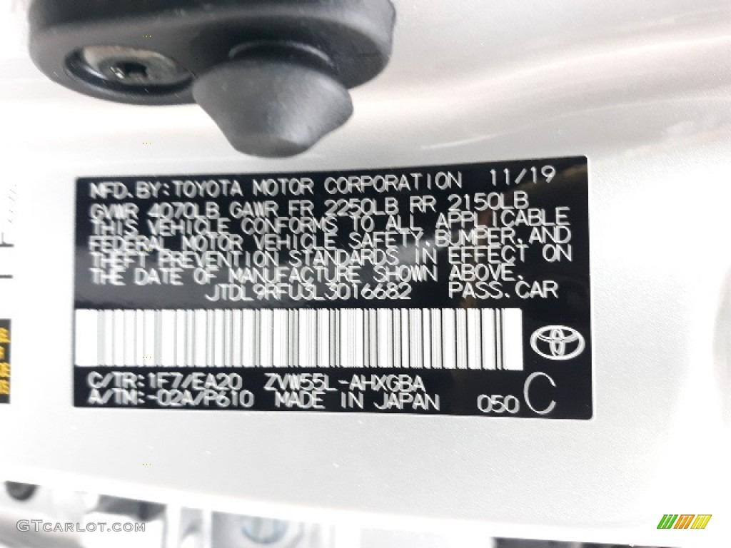 2020 Toyota Prius XLE AWD-e Color Code Photos