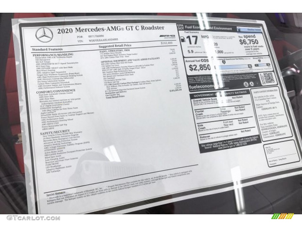 2020 Mercedes-Benz AMG GT C Roadster Window Sticker Photo #136688962