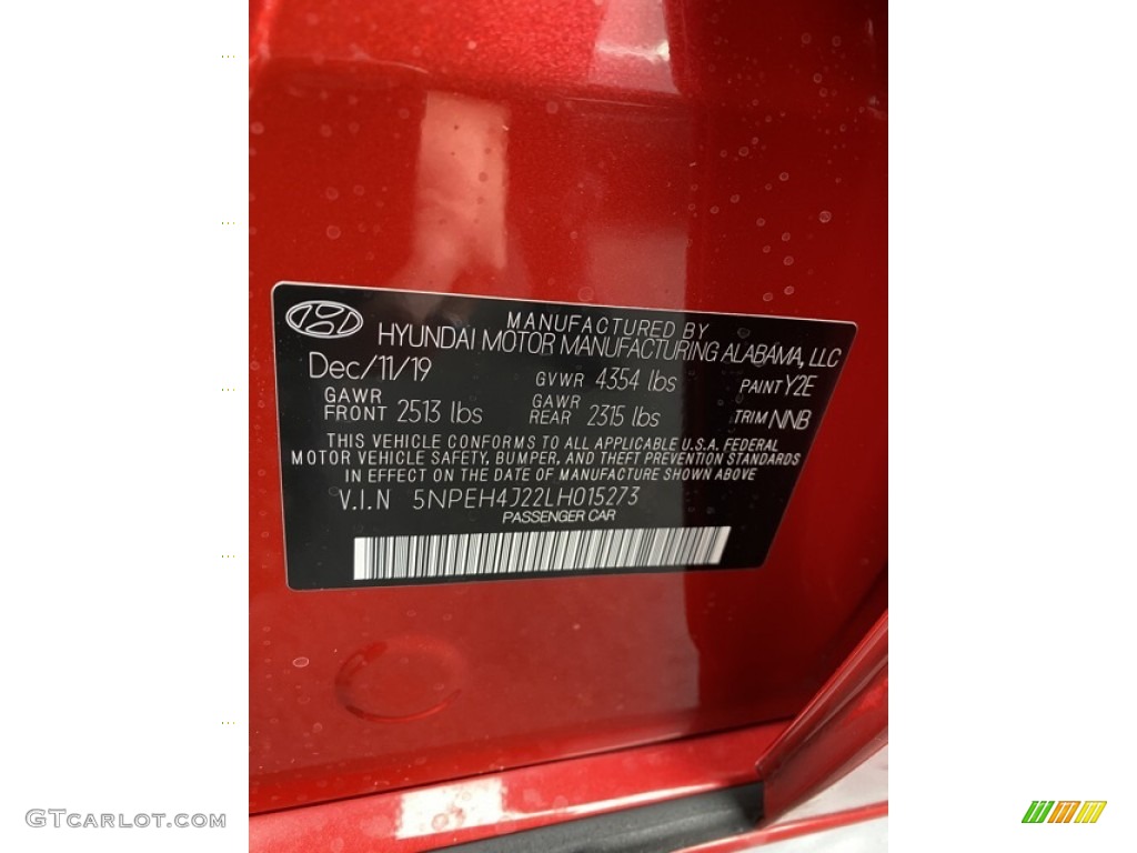 2020 Sonata Color Code Y2E for Calypso Red Photo #136690938