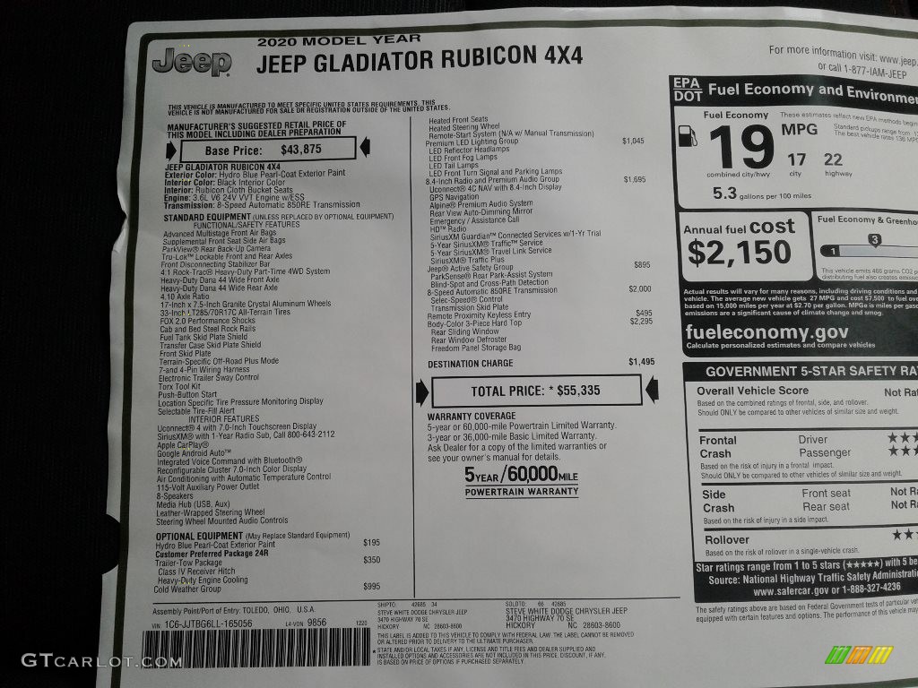 2020 Gladiator Rubicon 4x4 - Hydro Blue Pearl / Black photo #32