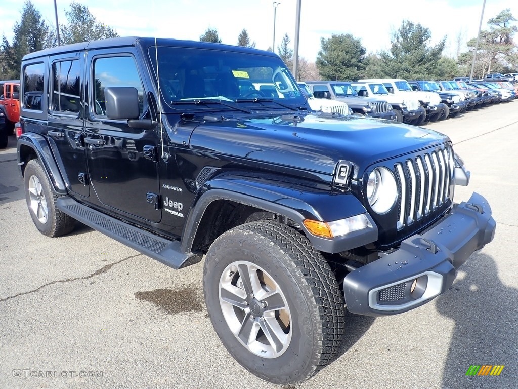 Black 2020 Jeep Wrangler Unlimited Sahara 4x4 Exterior Photo #136704348