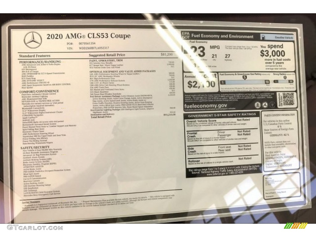 2020 Mercedes-Benz CLS AMG 53 4Matic Coupe Window Sticker Photos