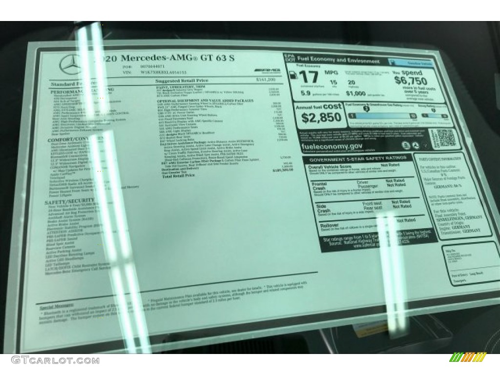 2020 Mercedes-Benz AMG GT 63 S Window Sticker Photo #136712870