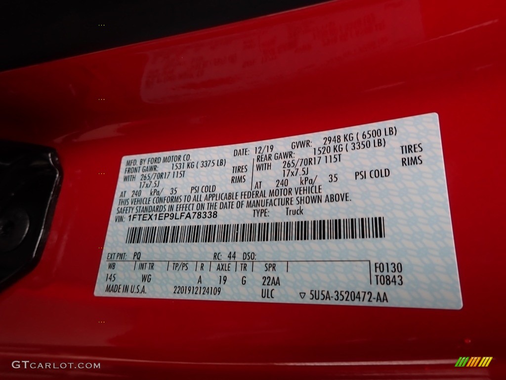 2020 F150 Color Code PQ for Race Red Photo #136719596