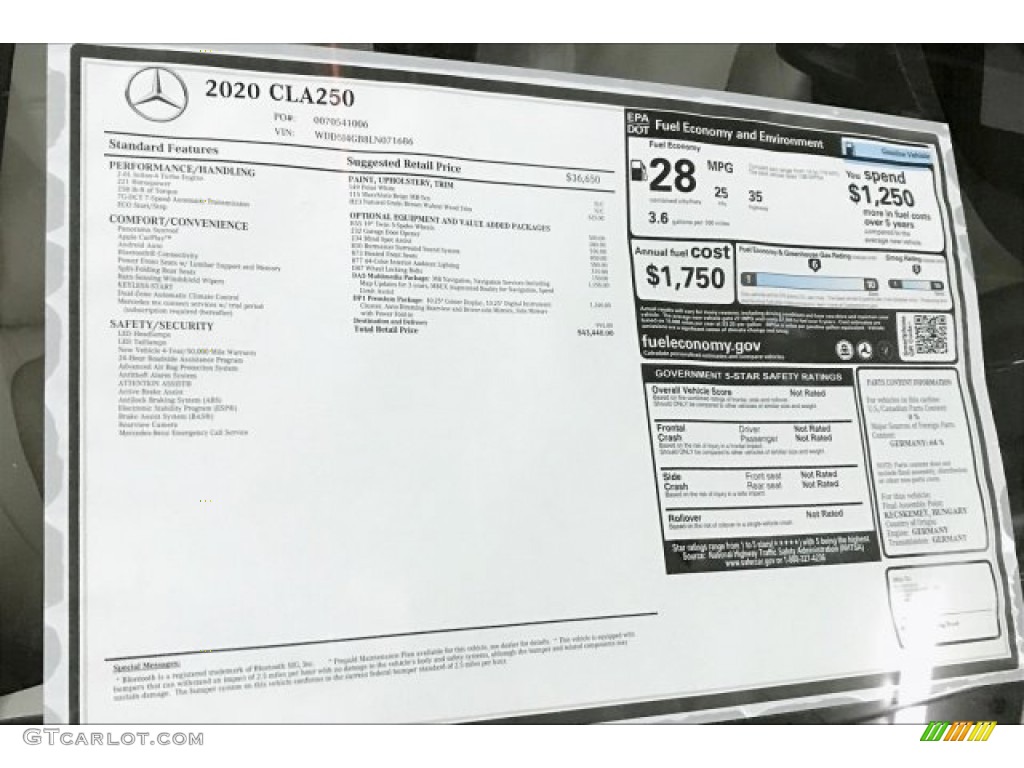 2020 Mercedes-Benz CLA 250 Coupe Window Sticker Photo #136729891