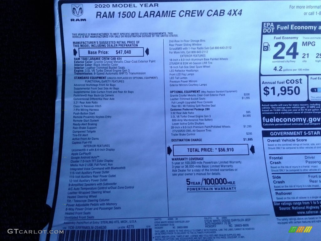 2020 1500 Laramie Crew Cab 4x4 - Granite Crystal Metallic / Black photo #38