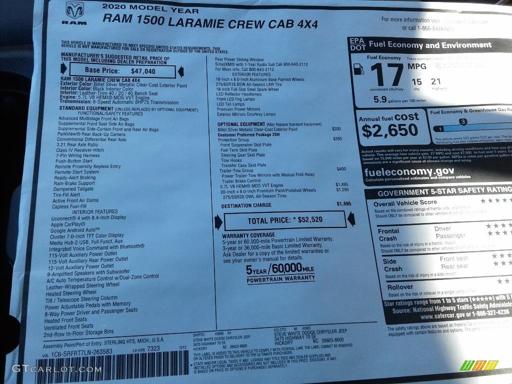 2020 1500 Laramie Crew Cab 4x4 - Billet Silver Metallic / Black photo #40