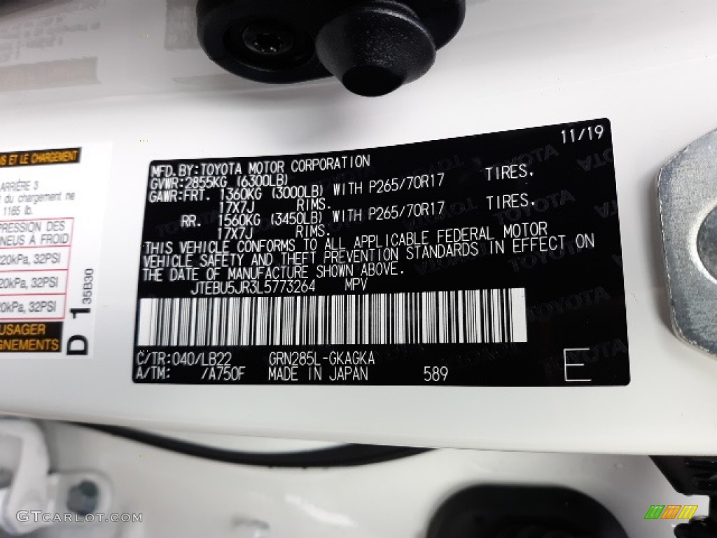2020 4Runner Color Code 040 for Super White Photo #136739158