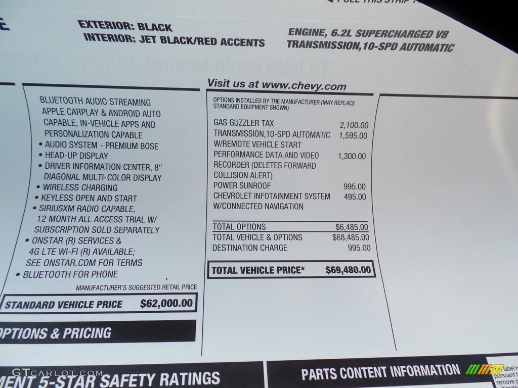 2020 Chevrolet Camaro ZL1 Coupe Window Sticker Photos