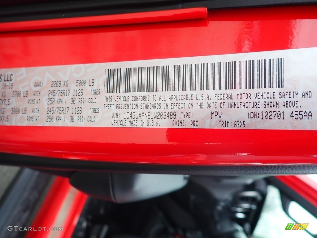 2020 Wrangler Color Code PRC for Firecracker Red Photo #136749195