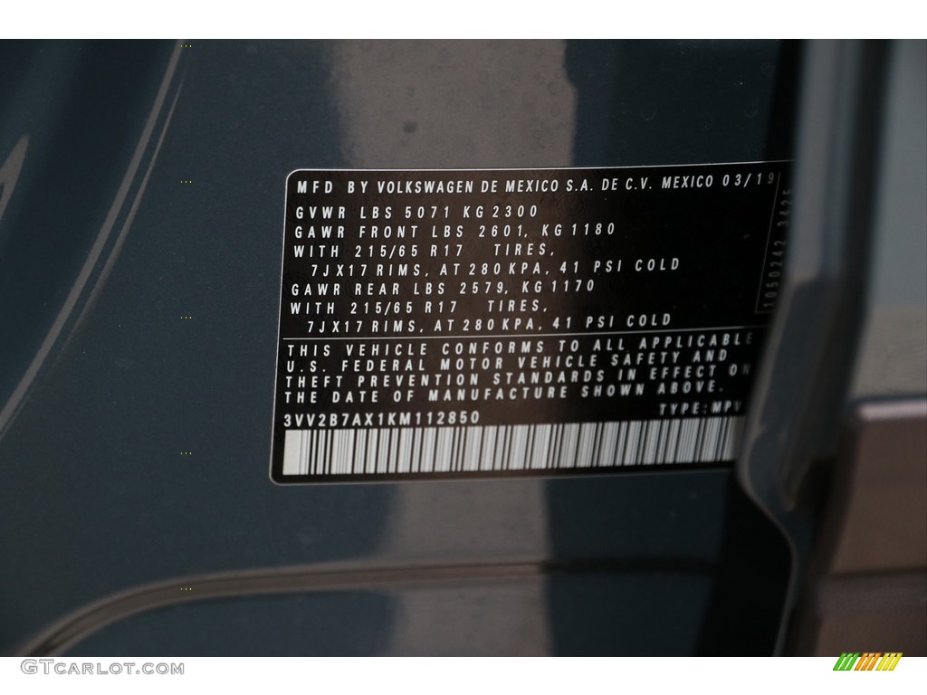 2019 Tiguan SE 4MOTION - Stone Blue Metallic / Titan Black photo #22