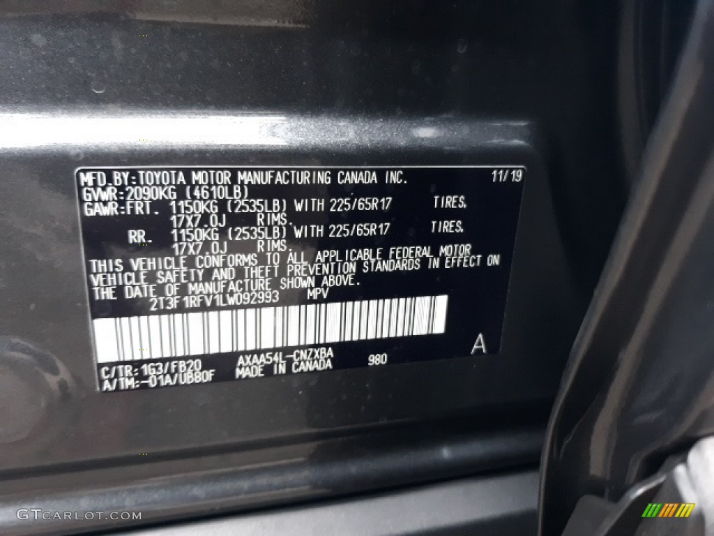 2020 RAV4 Color Code 1G3 for Magnetic Gray Metallic Photo #136755171