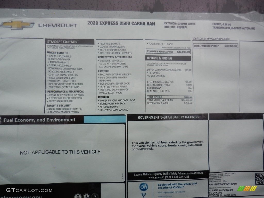 2020 Chevrolet Express 2500 Cargo WT Window Sticker Photos
