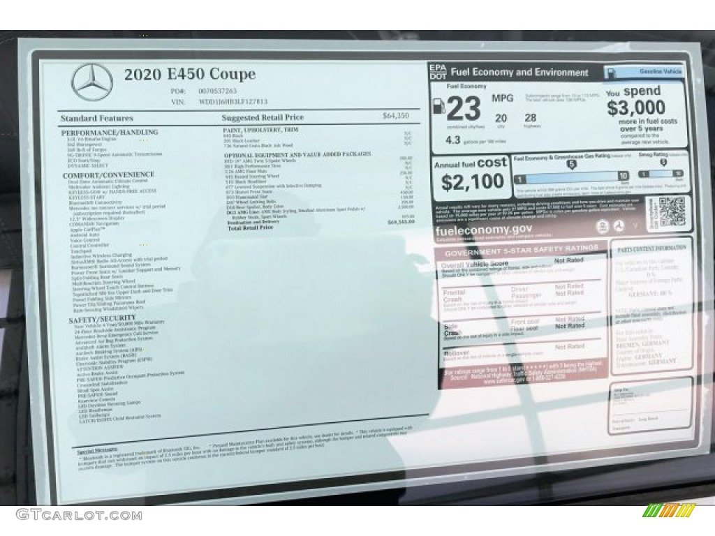 2020 Mercedes-Benz E 450 Coupe Window Sticker Photo #136764721