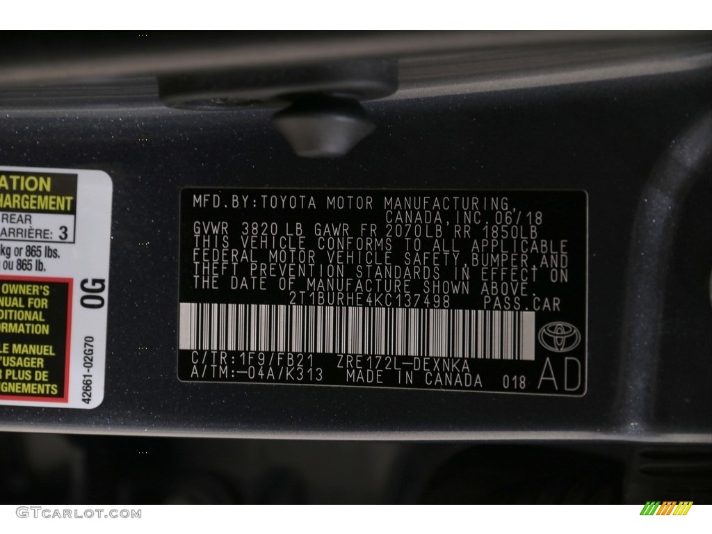 2019 Corolla LE - Slate Metallic / Black photo #21