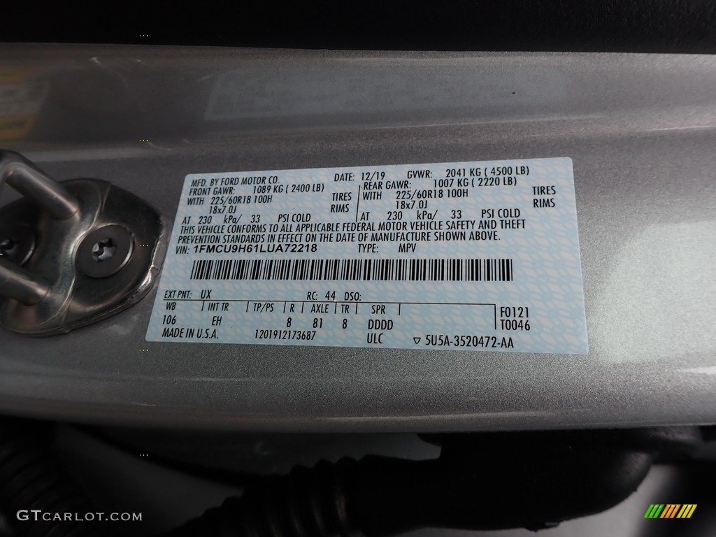 2020 Escape Color Code UX for Ingot Silver Metallic Photo #136781074