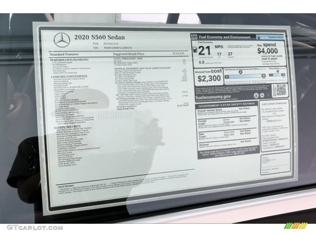 2020 Mercedes-Benz S 560 Sedan Window Sticker Photo #136785808